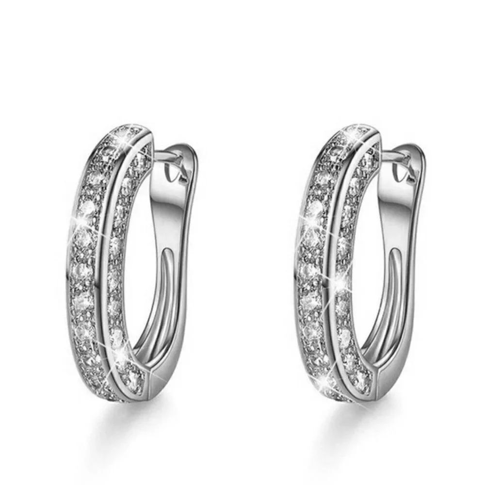 Earrings Cubic Zirconia Oval Lever-Back Silver Tone Fashion Earrings